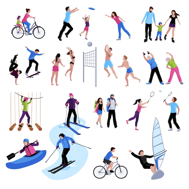 Бесплатное векторное изображение Набор иконок для активного отдыха людей