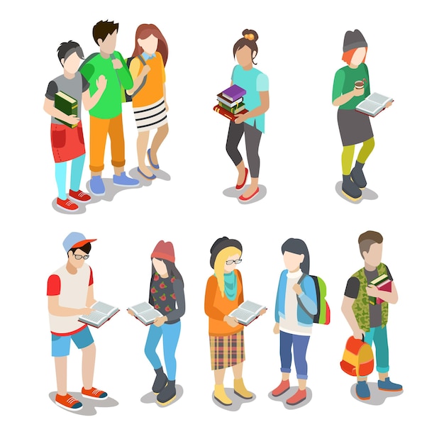 Free vector active urban young student casual street people flat isometric