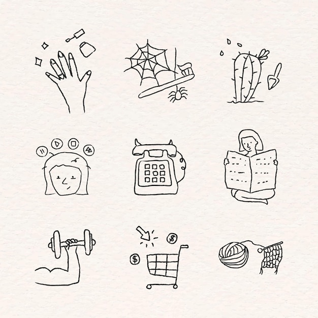 Free vector activities at home doodle style set