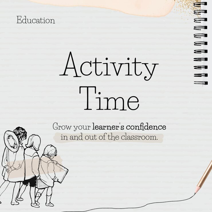 Free Vector activity time template on paper with student doodle