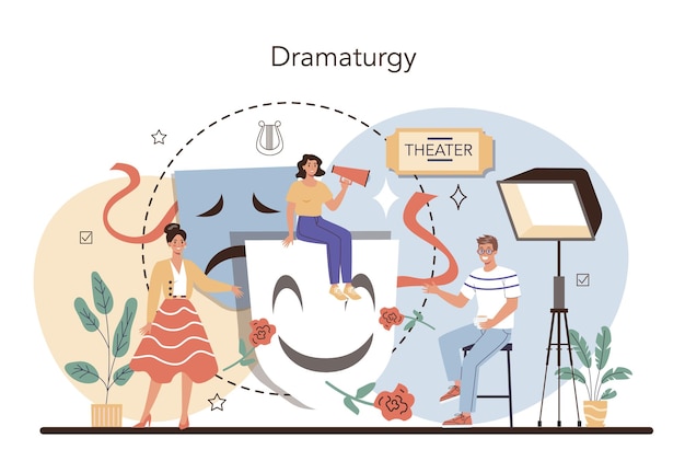 Free vector actor and actress concept theatrical performer or movie production cast member acting performance in front of audience or camera modern creative profession vector flat illustration