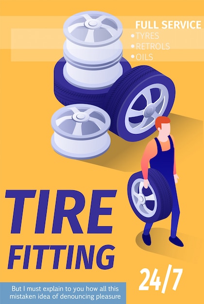 Ad banner template for tire fitting automobile shop garage