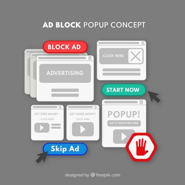 Free vector ad block pop up concept with flat deisgn