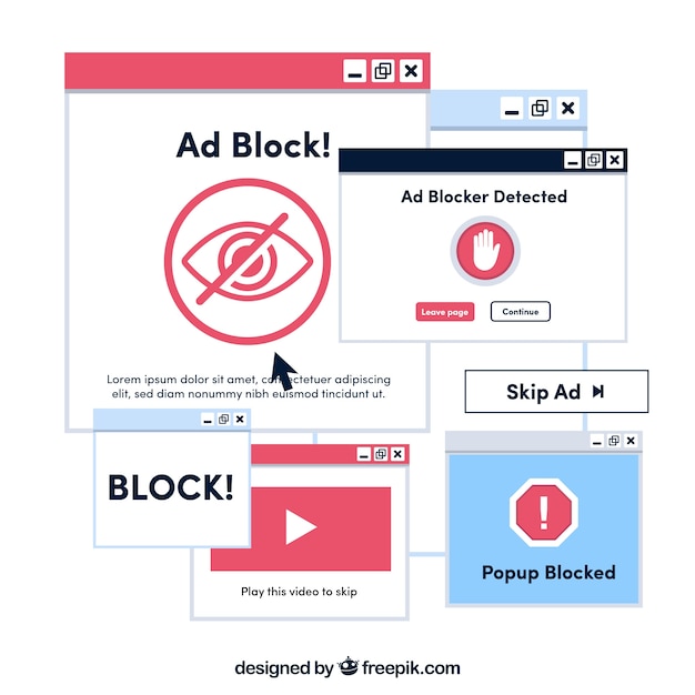 Free vector ad block pop up concept with flat design