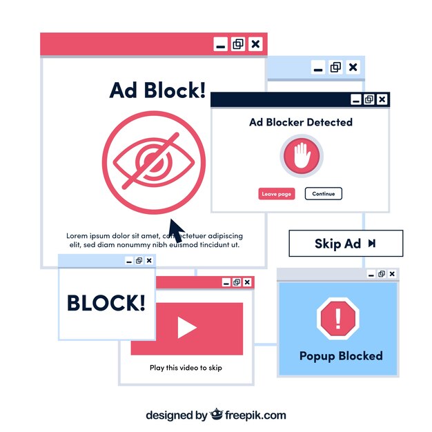 평면 디자인의 광고 차단 팝업 개념