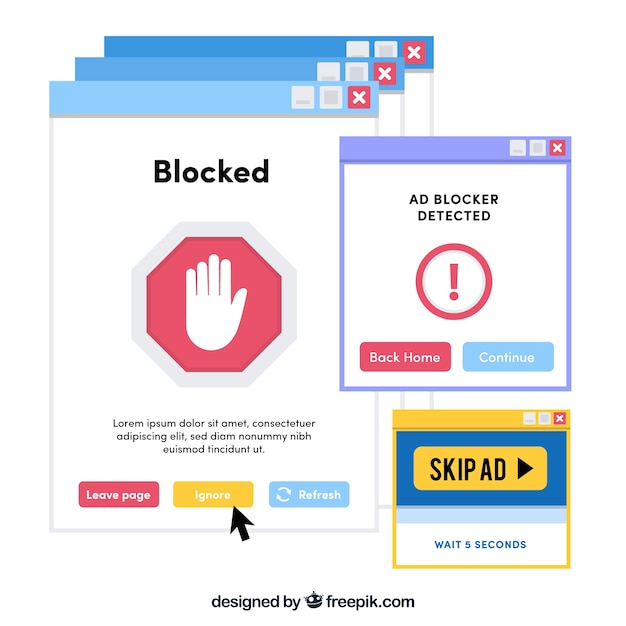 Free vector ad block pop up concept with flat design