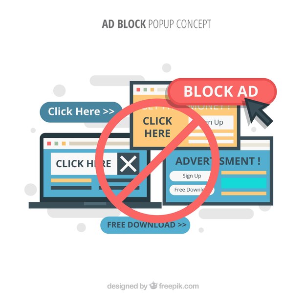 Ad block popup concept background in flat style