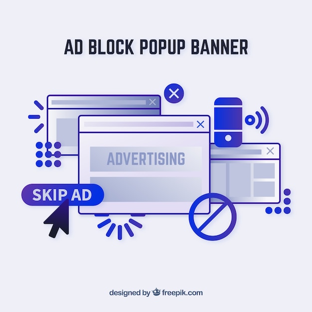 Free vector ad block popup concept banner in flat style