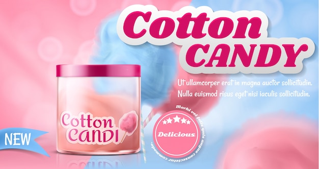 Free vector ad poster with glass plastic box with cotton candy.