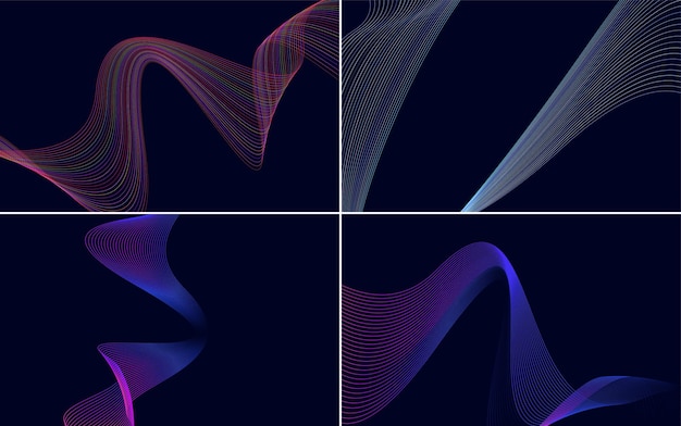 Бесплатное векторное изображение Добавьте нотку изысканности своим проектам с помощью набора из 4 фонов с геометрическими волнами.