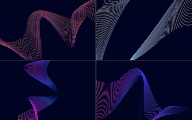 4 つの幾何学的な波パターンの背景のセットを使用して、デザインに洗練されたタッチを追加します。
