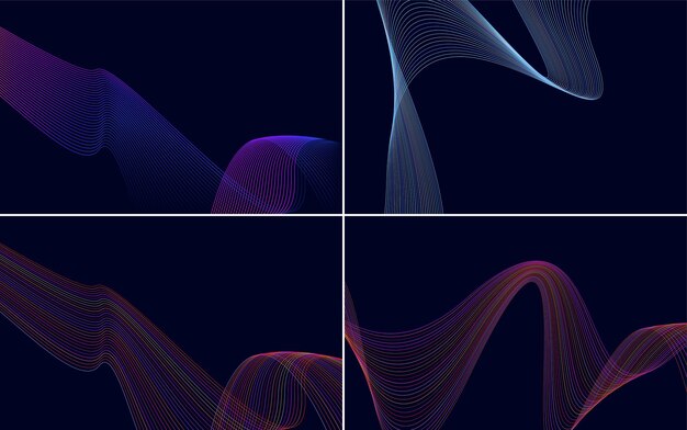 この 4 つの幾何学的な波パターンの背景のセットを使用して、デザインに視覚的な関心を追加します。