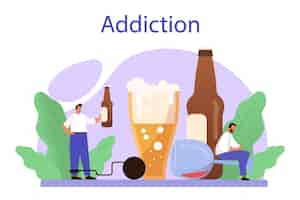 Free vector addiction concept idea of medical treatment for addicted people lifethreatening condition alcohol addiction isolated flat vector illustration