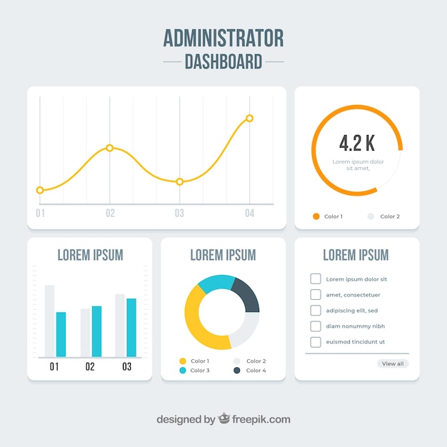 Vettore gratuito dashboard dell'app di amministrazione in stile piatto