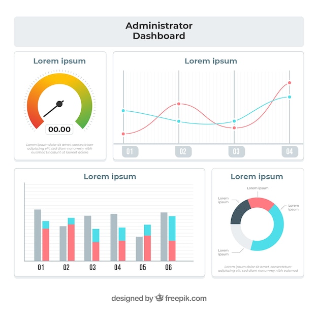 Vettore gratuito dashboard dell'app di amministrazione in stile piatto