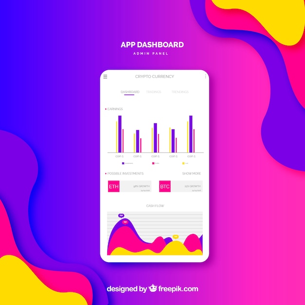 Free vector admin app dashboard template with flat design