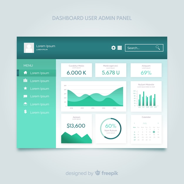 Vettore gratuito modello di pannello dashboard di amministrazione