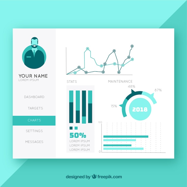 Admin dashboard panel with flat design