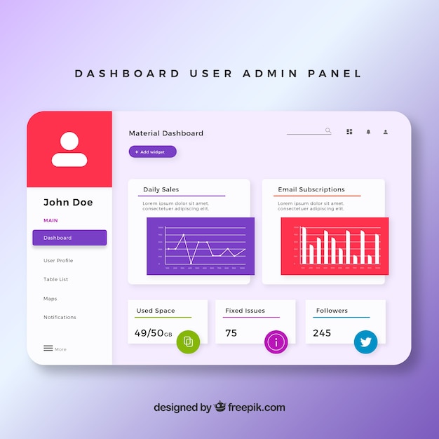 Free vector admin dashboard panel with flat design