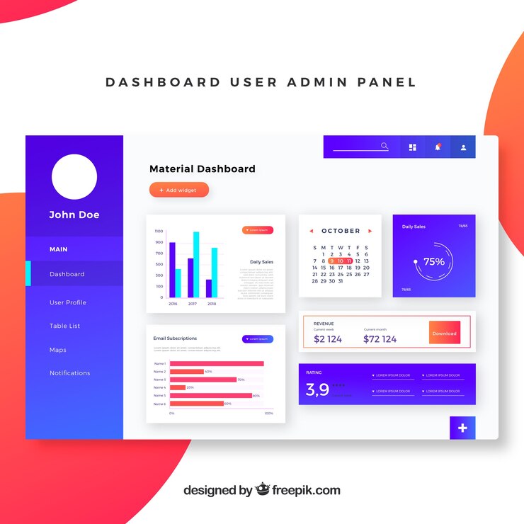 Free Vector admin dashboard panel with flat design