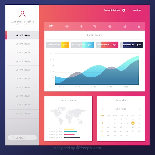 Free vector admin dashboard panel with gradient style