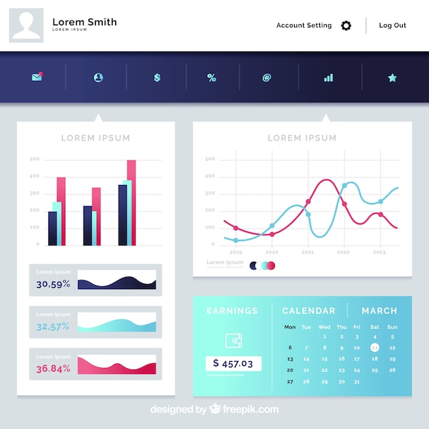 Free vector admin dashboard panel with gradient style