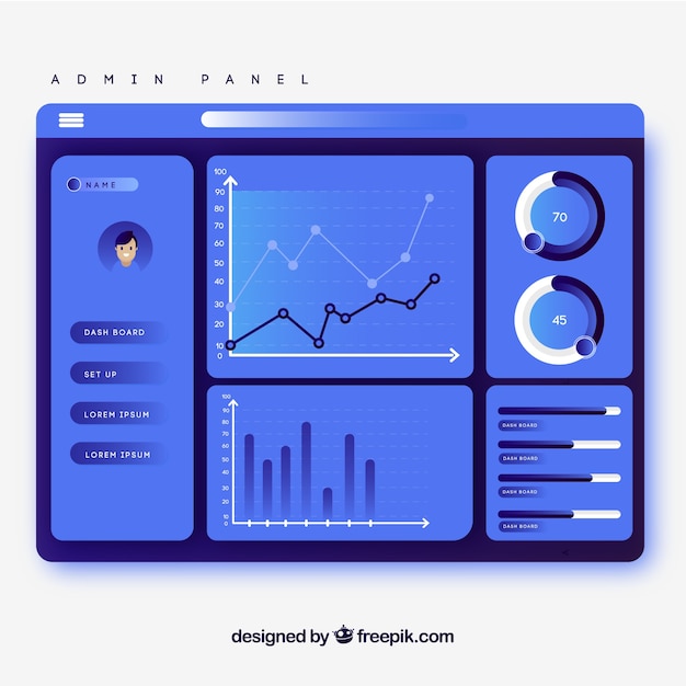 Admin dashboard panel with gradient style