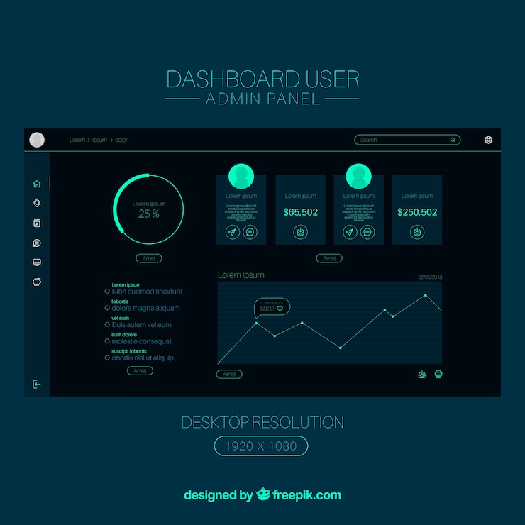 Free Vector admin dashboard template with flat design