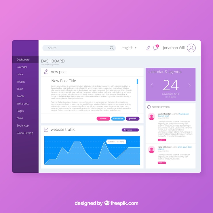 Free Vector admin dashboard template with flat design