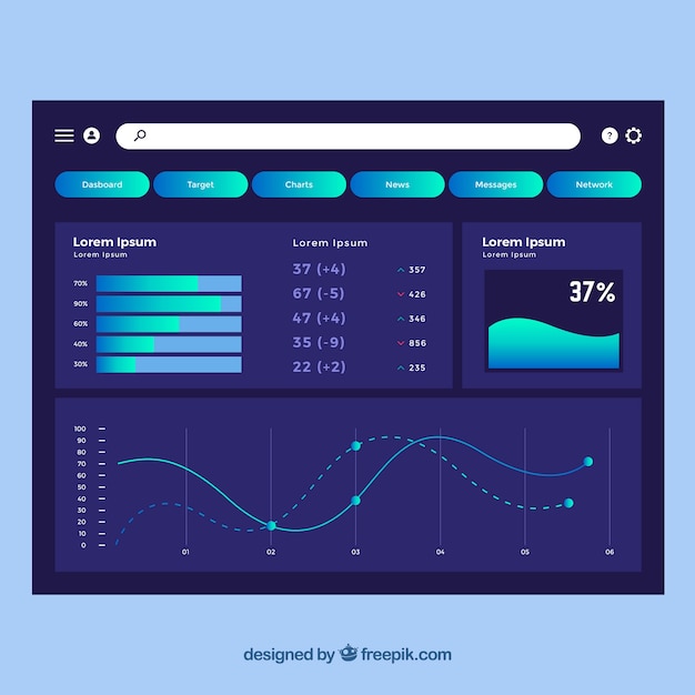 Vettore gratuito modello di dashboard di amministrazione con design piatto