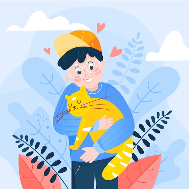 Бесплатное векторное изображение Принять концепцию питомца с мальчиком и кошкой