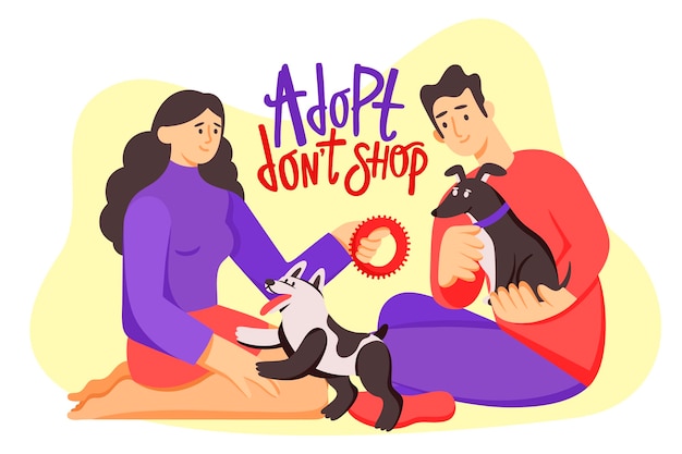 Бесплатное векторное изображение Принять домашнее животное иллюстрации с собаками