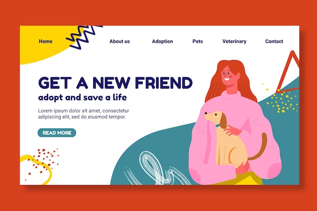 無料ベクター ペットのランディングページテンプレートを採用する