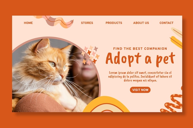 無料ベクター ペットのランディング ページ テンプレートを採用する