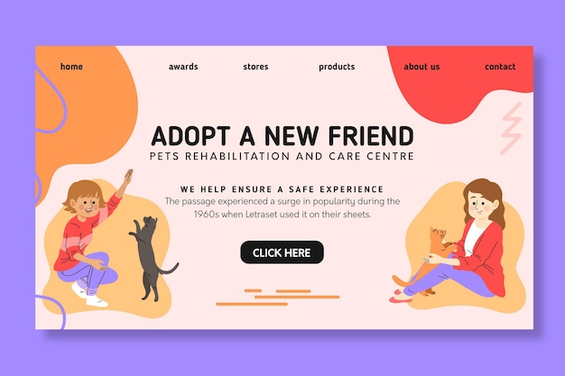 無料ベクター ペットのランディングページを採用する