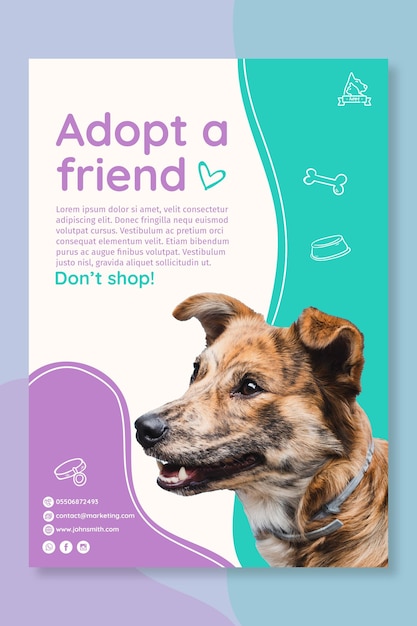 Бесплатное векторное изображение Принять шаблон плаката с домашним животным