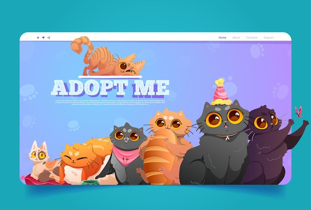 Free vector adopt me cartoon landing page with homeless pets