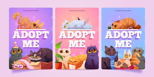 Adopt me posters with cute homeless cats