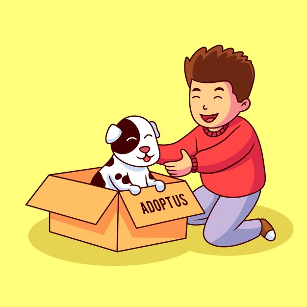 Adopt a pet concept with dog in box