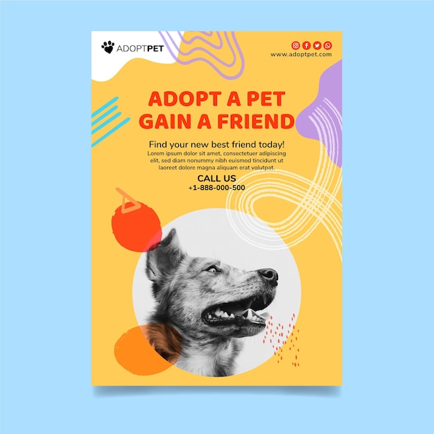 Free vector adopt a pet flyer vertical template