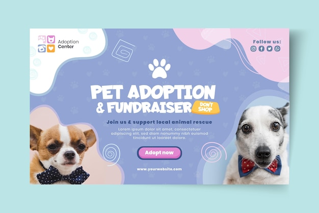 Free vector adopt a pet horizontal banner template