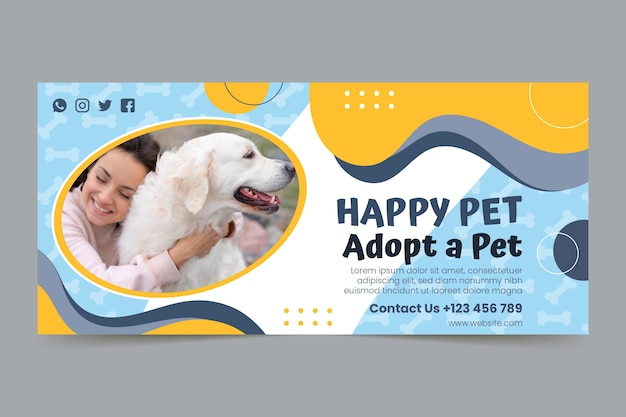 Free vector adopt a pet horizontal banner template