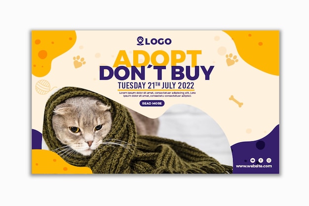 Vettore gratuito adotta un banner orizzontale per animali domestici