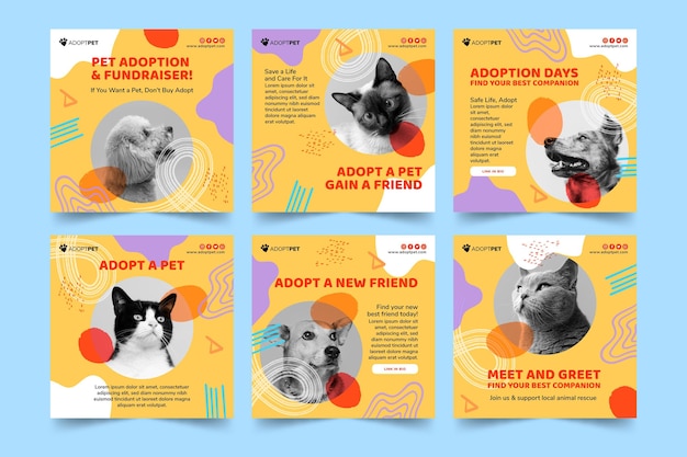 Free vector adopt a pet instagram posts template