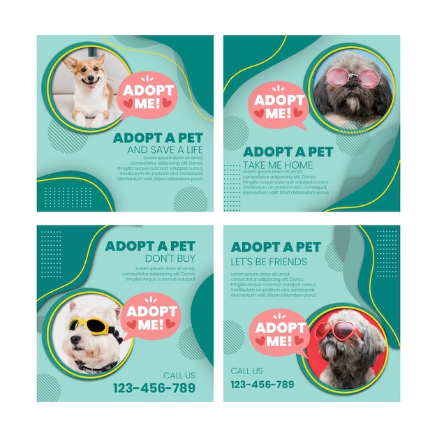 Free vector adopt a pet instagram posts