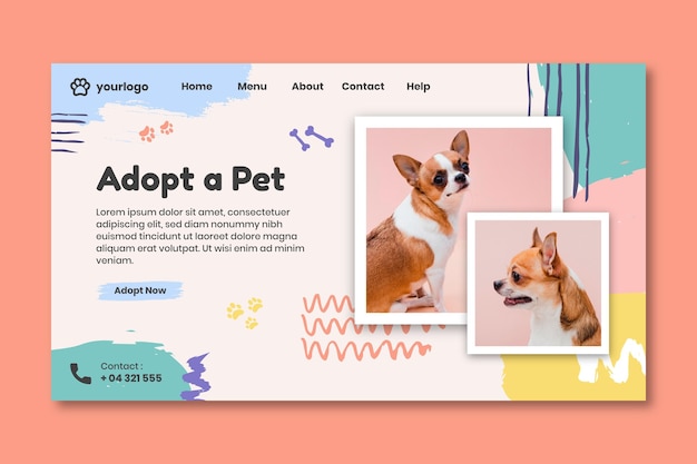 Free vector adopt a pet landing page with dog photo