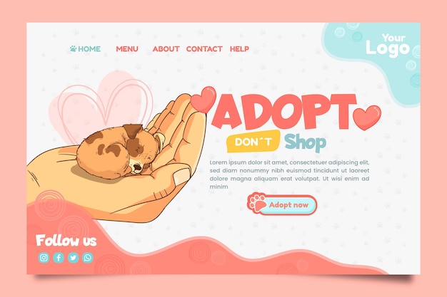 Free vector adopt a pet landing page