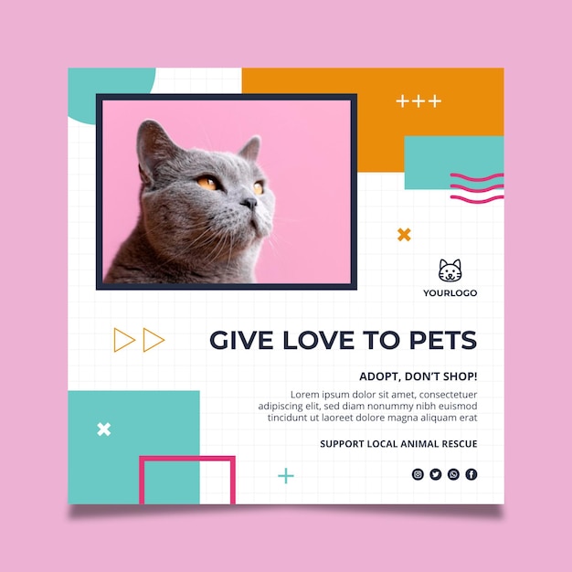 Free vector adopt a pet square flyer template