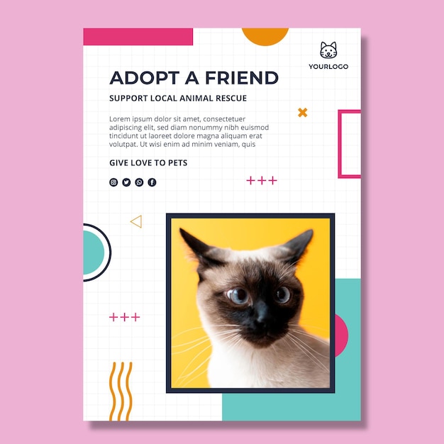 Free vector adopt a pet vertical poster template