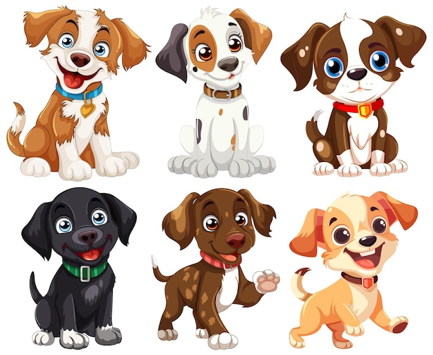 Adorable assortment of cartoon puppies